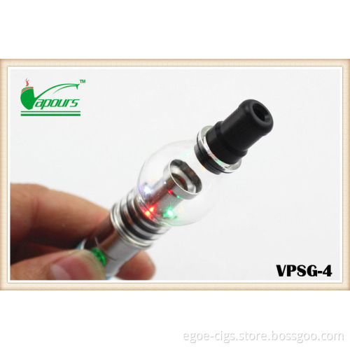 Led Light E Cigarette Atomizer , Pyrex Glass Wax Dry Herb Atomizer With Rubber Drip Tip